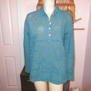 Dylan Patchwork Blouse Top Size L Embroidered Stowe Textured Tunic Teal Cotton